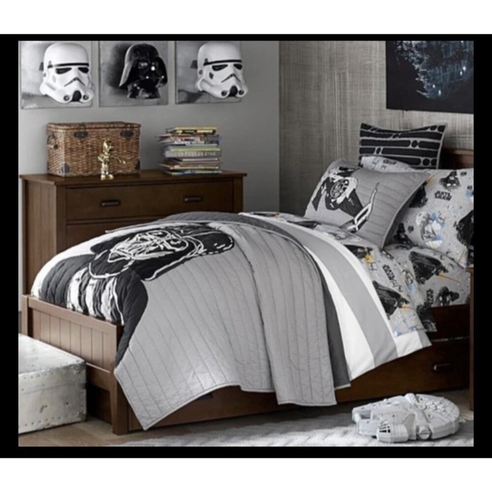 Pottery Barn Kids Star Wars Darth Vader QUEEN Cotton Quilt Comforter & 2 Shams
